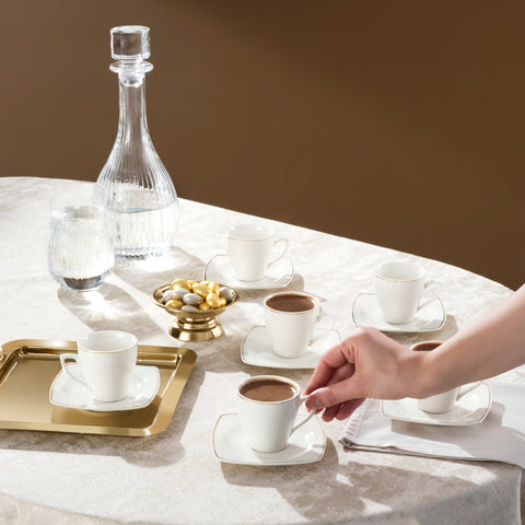 Karaca Jamie 12-Piece Porcelain Espresso Turkish Coffee Cup Set for 6 People, 90ml, White