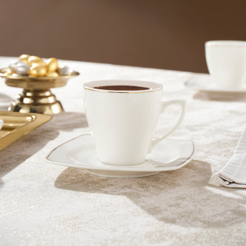 Karaca Jamie 12-Piece Porcelain Espresso Turkish Coffee Cup Set for 6 People, 90ml, White