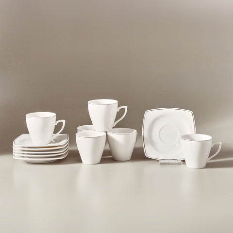 Karaca Jamie 12-Piece Porcelain Espresso Turkish Coffee Cup Set for 6 People, 90ml, White
