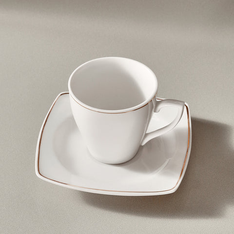 Karaca Jamie 12-Piece Porcelain Espresso Turkish Coffee Cup Set for 6 People, 90ml, White