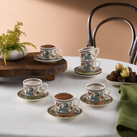 Karaca Yasemen 6 Kişilik 12 Parça Bone China Espresso Türk Kahvesi Fincan Takımı, 80 ml, Çok Renkli