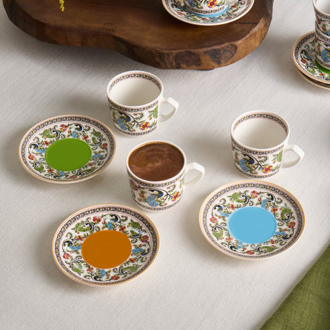 Karaca Yasemen 6 Kişilik 12 Parça Bone China Espresso Türk Kahvesi Fincan Takımı, 80 ml, Çok Renkli