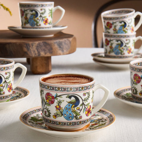 Karaca Yasemen 6 Kişilik 12 Parça Bone China Espresso Türk Kahvesi Fincan Takımı, 80 ml, Çok Renkli
