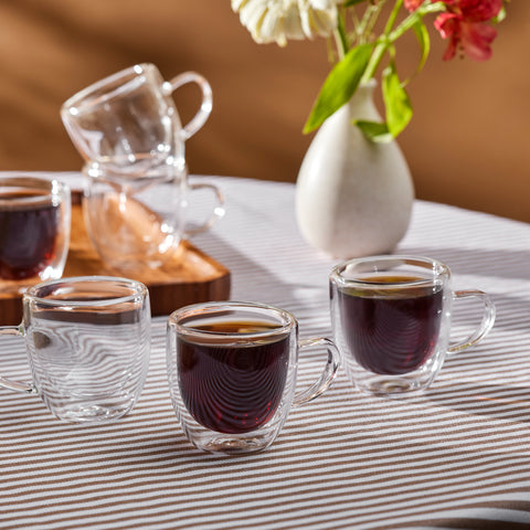 Karaca Olivier 6-teiliges doppelwandiges Espresso- und türkisches Kaffeetassen-Set für 6 Personen, 80 ml, klar