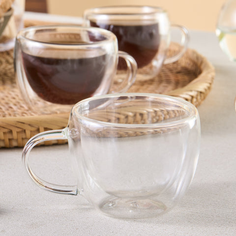 Karaca Olivia 6-Piece Double Wall Glass Espresso Turkish Coffee Cup Set for 6 People, 80ml, Clear