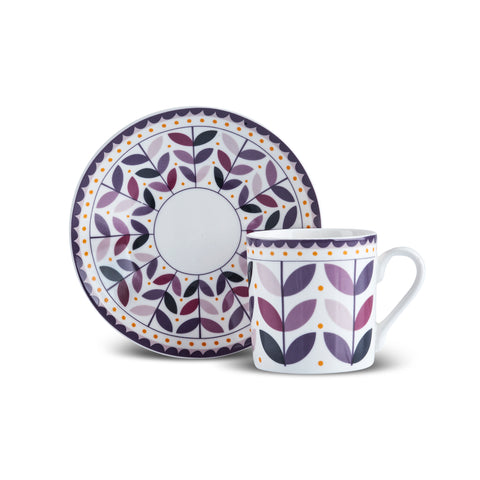 Karaca Tracy Gold 12-Piece Bone China Espresso Turkish Coffee Cup Set for 6 People, 80 ml, Multi