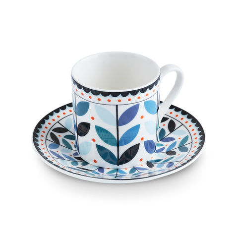 Karaca Tracy Gold 12-Piece Bone China Espresso Turkish Coffee Cup Set for 6 People, 80 ml, Multi
