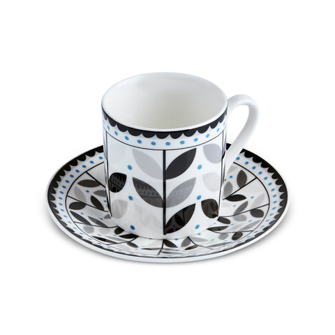 Karaca Tracy Gold 12-Piece Bone China Espresso Turkish Coffee Cup Set for 6 People, 80 ml, Multi