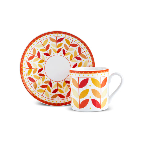 Karaca Tracy Gold 12-Piece Bone China Espresso Turkish Coffee Cup Set for 6 People, 80 ml, Multi