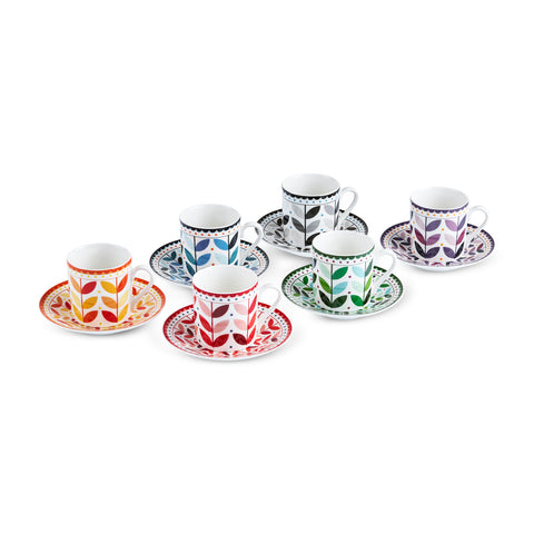 Karaca Tracy Gold 12-Piece Bone China Espresso Turkish Coffee Cup Set for 6 People, 80 ml, Multi