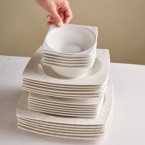 Karaca Square Bone Bridal 60-teiliges Tafelservice für 12 Personen