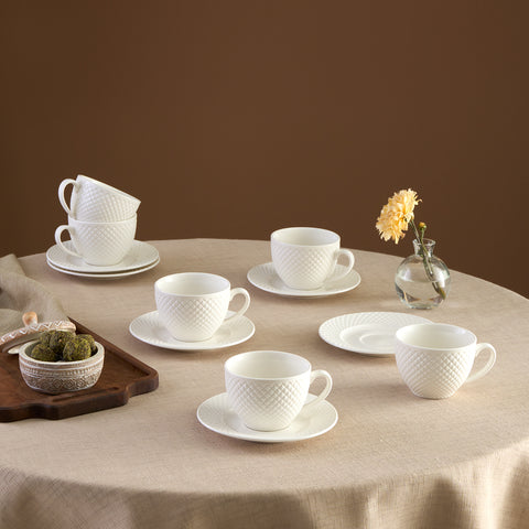 Karaca Nina Embossed Tea Cup Set for 6 Persons, 220 ml