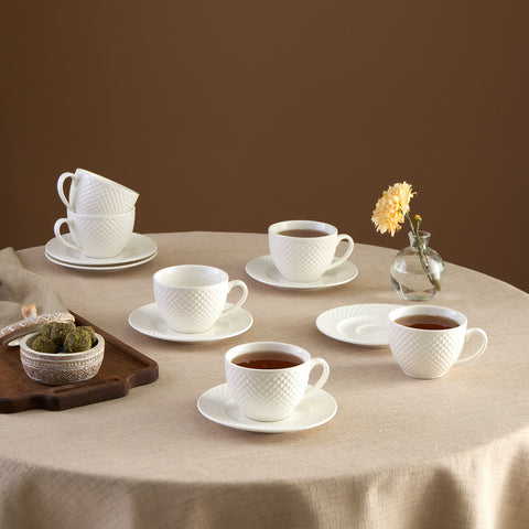 Karaca Nina Embossed Tea Cup Set for 6 Persons, 220 ml