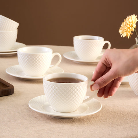 Karaca Nina Embossed Tea Cup Set for 6 Persons, 220 ml