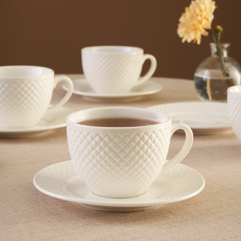 Karaca Nina Embossed Tea Cup Set for 6 Persons, 220 ml