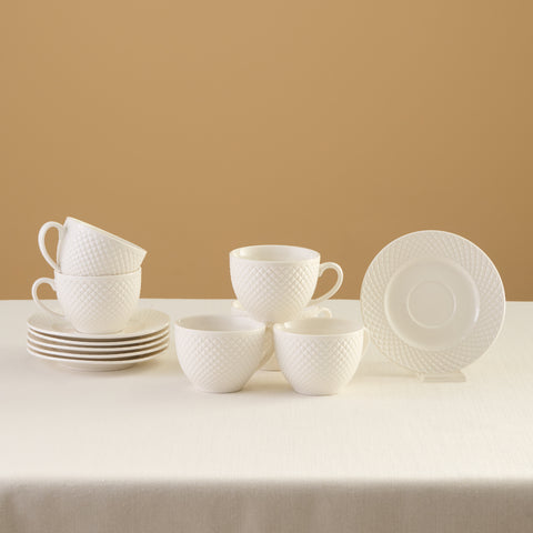 Karaca Nina Embossed Tea Cup Set for 6 Persons, 220 ml