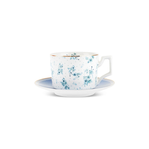 Karaca Jardin 2 Kişilik 4 Parça Bone China Çay Fincanı ve Tabak Seti, 230 ml, Mavi