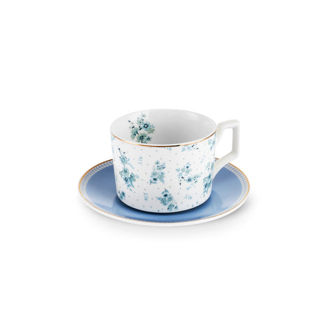 Karaca Jardin 2 Kişilik 4 Parça Bone China Çay Fincanı ve Tabak Seti, 230 ml, Mavi