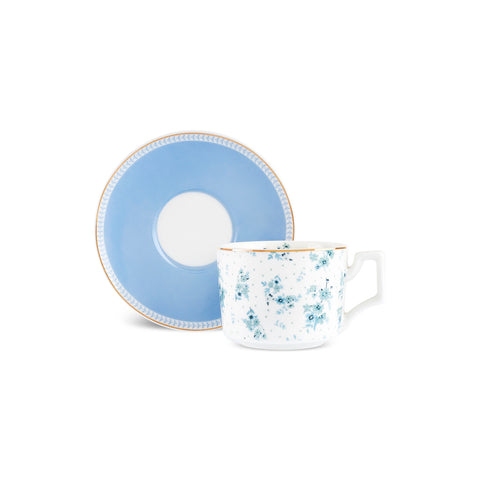 Karaca Jardin 2 Kişilik 4 Parça Bone China Çay Fincanı ve Tabak Seti, 230 ml, Mavi