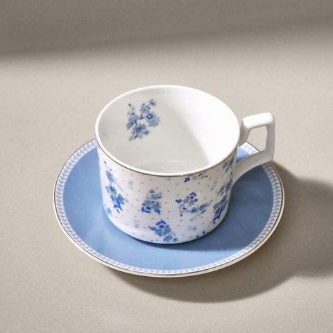Karaca Jardin 2 Kişilik 4 Parça Bone China Çay Fincanı ve Tabak Seti, 230 ml, Mavi