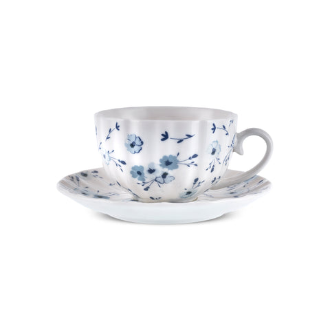 Karaca Blossom Bone-China Teetassen- und Untertassen-Set, 12-teilig, für 6 Personen, 220 ml, Blau
