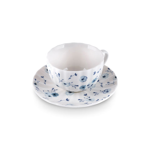 Karaca Blossom Bone-China Teetassen- und Untertassen-Set, 12-teilig, für 6 Personen, 220 ml, Blau