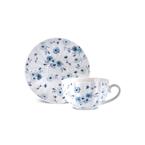 Karaca Blossom Bone-China Teetassen- und Untertassen-Set, 12-teilig, für 6 Personen, 220 ml, Blau