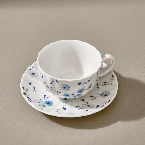 Karaca Blossom Bone-China Teetassen- und Untertassen-Set, 12-teilig, für 6 Personen, 220 ml, Blau