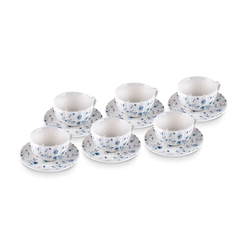 Karaca Blossom Bone-China Teetassen- und Untertassen-Set, 12-teilig, für 6 Personen, 220 ml, Blau