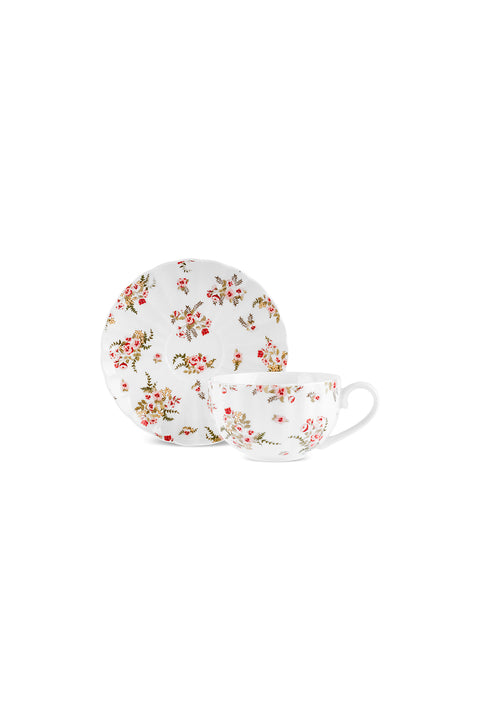 Karaca Blossom Bone-China Teetassen- und Untertassen-Set, 12-teilig, für 6 Personen, 220 ml, Rot