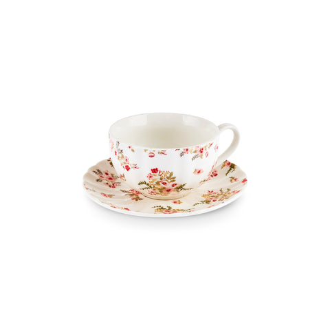 Karaca Blossom Bone-China Teetassen- und Untertassen-Set, 12-teilig, für 6 Personen, 220 ml, Rot