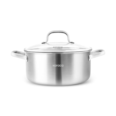 Karaca Power Steel 316+ 3-Ply Akita Edelstahl-Kochgeschirr- und Pfannenset mit Induktionsboden, 7-teilig