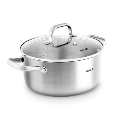 Karaca Power Steel 316+ 3-Ply Akita Edelstahl-Kochgeschirr- und Pfannenset mit Induktionsboden, 7-teilig