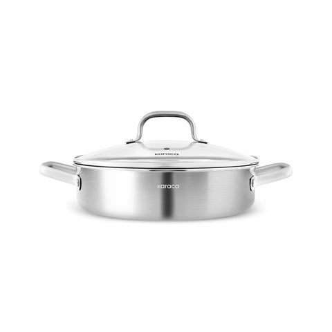 Karaca Power Steel 316+ 3-Ply Akita Edelstahl-Kochgeschirr- und Pfannenset mit Induktionsboden, 7-teilig