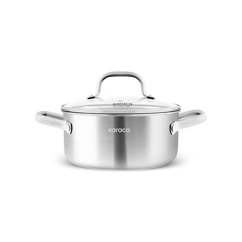 Karaca Power Steel 316+ 3-Ply Akita Edelstahl-Kochgeschirr- und Pfannenset mit Induktionsboden, 7-teilig