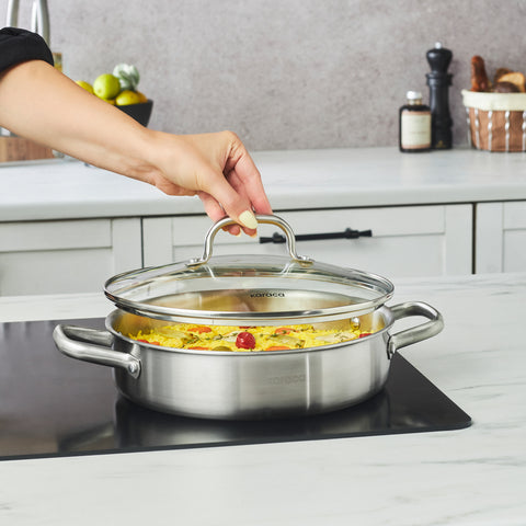 Karaca Power Steel 316+ 3-Ply Akita Edelstahl-Kochgeschirr- und Pfannenset mit Induktionsboden, 7-teilig