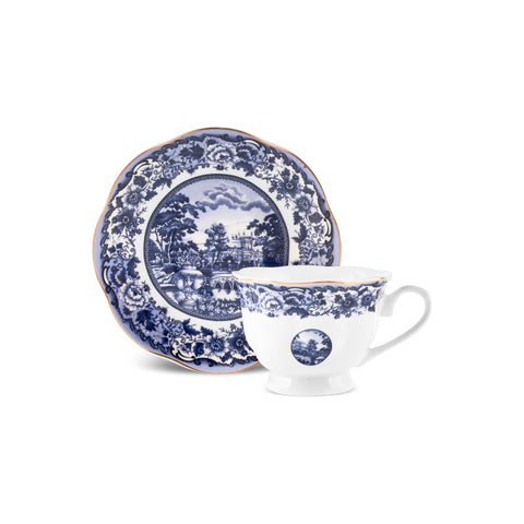 Karaca Old Town 12-Piece Bone China Espresso Turkish Coffee Cup Set for 6 People, 80 ml, Blue