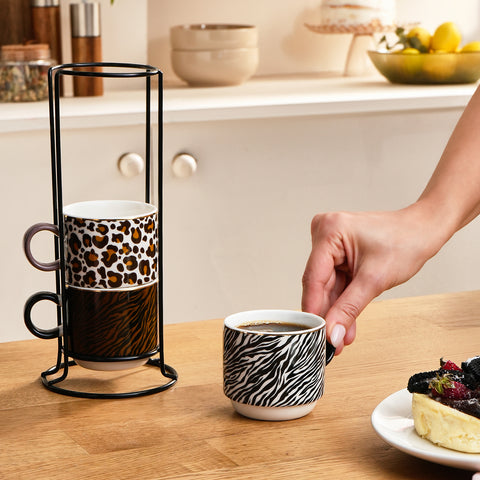 Karaca Leobra 5-Piece Tea Cup Set with Stand, 160ML