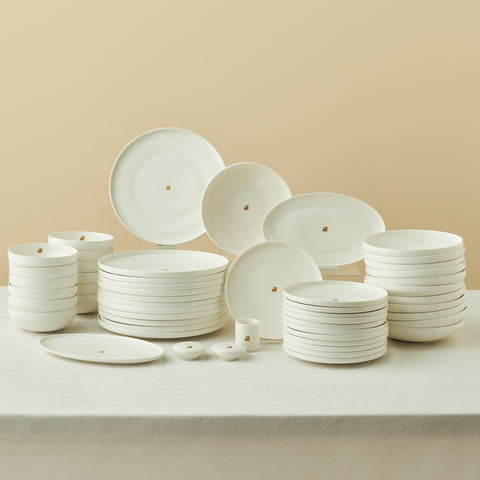 Karaca Stream Bone Merope Gold 53-Piece Dinnerware Set for 12 People