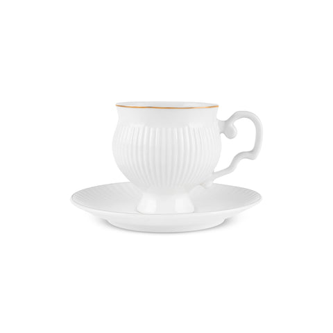 Karaca Malta Bone-China Teetassen-Set mit Untertassen, 4-teilig, für 2 Personen, 210 ml, Gold-Weiß.
