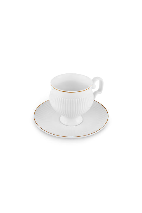 Karaca Malta Bone China Tea Cup and Saucer Set, 4 Pieces, for 2 People, 210 ml, Gold White