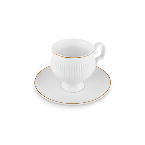 Karaca Malta Bone-China Teetassen-Set mit Untertassen, 4-teilig, für 2 Personen, 210 ml, Gold-Weiß.