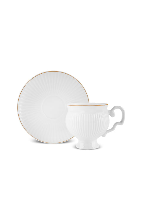 Karaca Malta Bone China Tea Cup and Saucer Set, 4 Pieces, for 2 People, 210 ml, Gold White