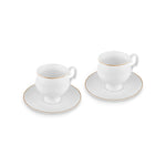 Karaca Malta Bone China Tea Cup and Saucer Set, 4 Pieces, for 2 People, 210 ml, Gold White
