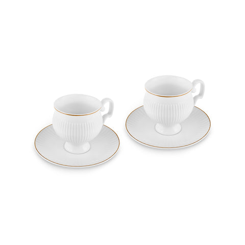Karaca Malta Bone-China Teetassen-Set mit Untertassen, 4-teilig, für 2 Personen, 210 ml, Gold-Weiß.