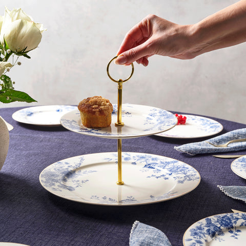 Karaca Delft 8-Piece Bone China Serveware Set for 6 People, Blue