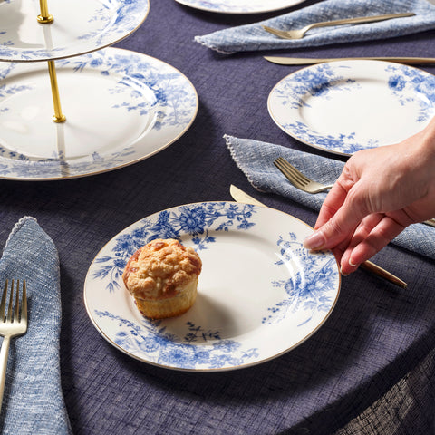 Karaca Delft 8-Piece Bone China Serveware Set for 6 People, Blue