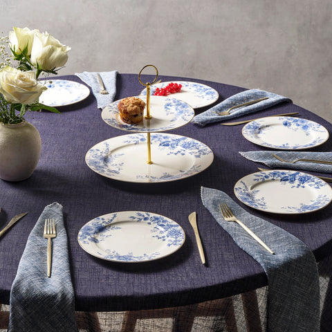 Karaca Delft 8-Piece Bone China Serveware Set for 6 People, Blue