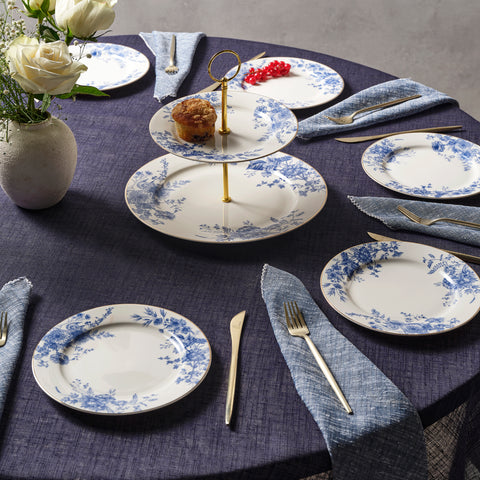Karaca Delft 8-Piece Bone China Serveware Set for 6 People, Blue