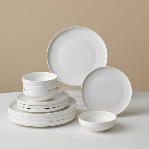 Karaca Stream Bone China Saturn 12-Piece Dinner Set for 4 People, White